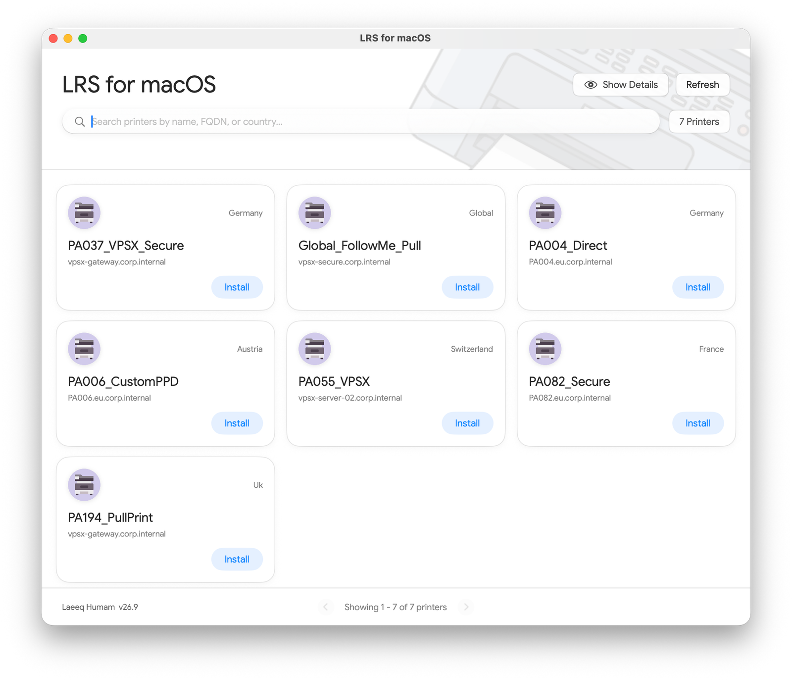 LRS for macOS custom enterprise printer management application configured via JSON or plist
